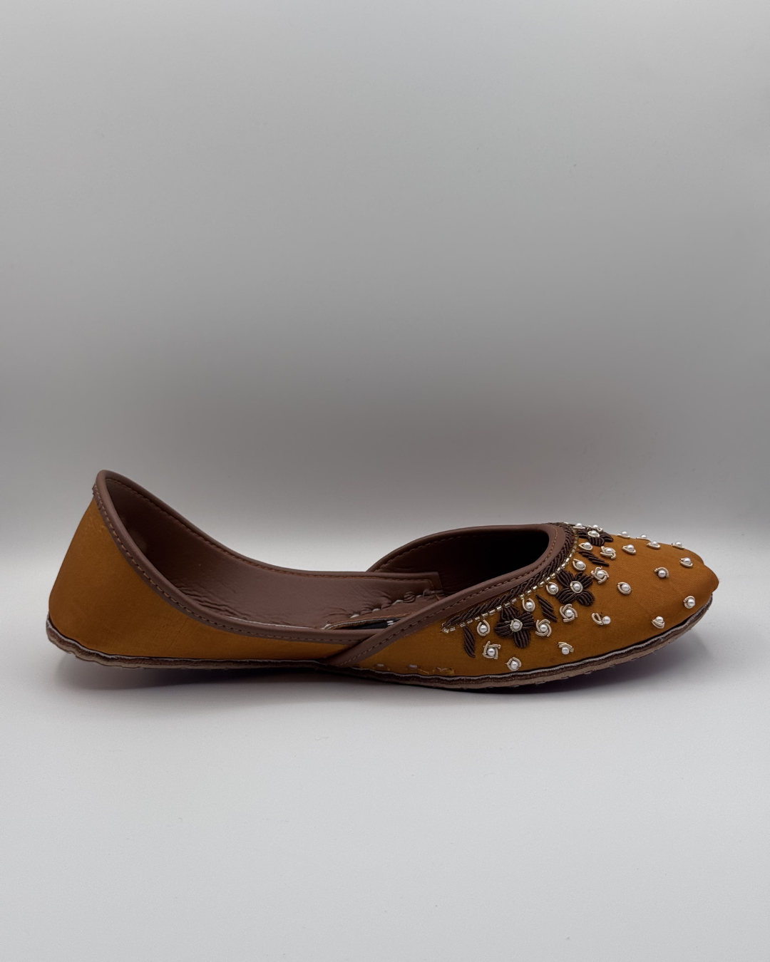 Mustard Pearl Fancy Khussa For Women