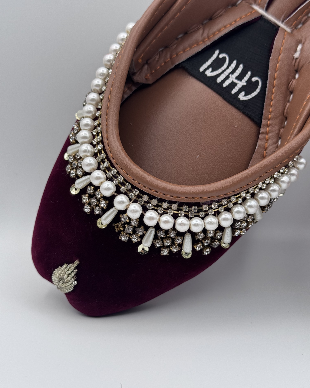 Maroon Pearl Fancy Khussa For Women