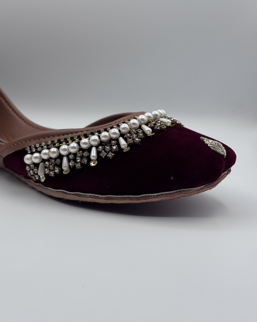 Maroon Pearl Fancy Khussa For Women