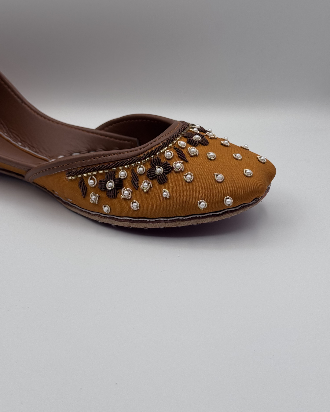 Mustard Pearl Fancy Khussa For Women